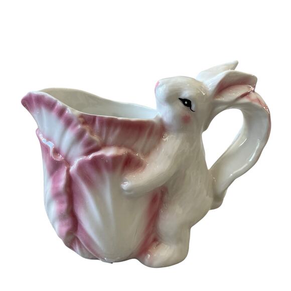 Corner Ruby Spring Collection Cabbage & Bunny Ceramic Creamer Pink & White New - Picture 1 of 10